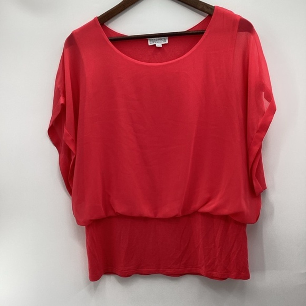 Joseph A Bold Coral Sheer Blouse
